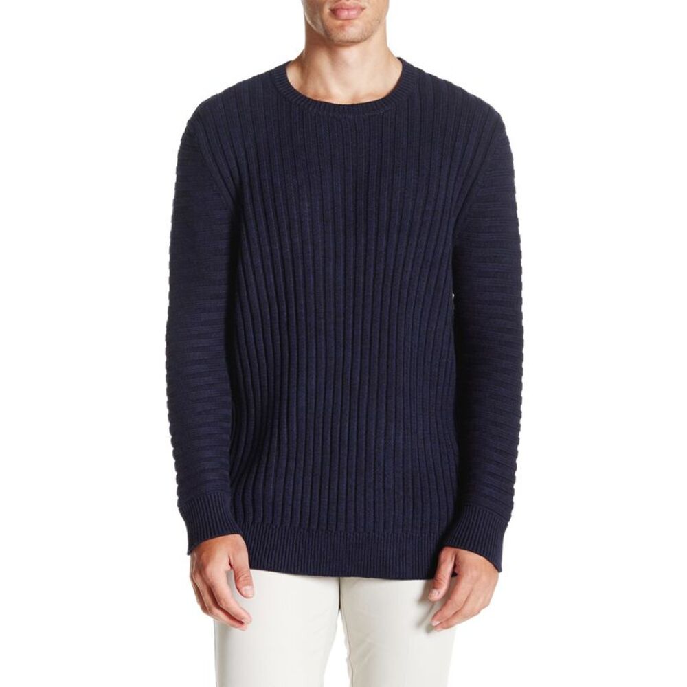 Zanerobe Mens Exo Ribbed Knit Crewneck Sweater X-Large Dark Navy